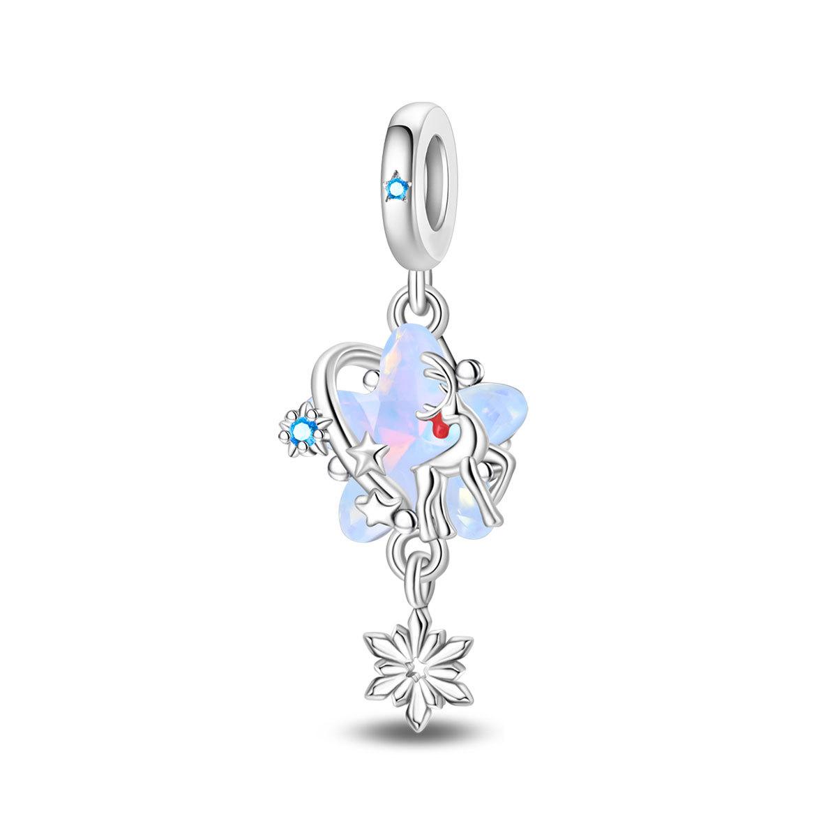 

S925 Silver Snowflake Bow Beaded Bracelet Charm DIY Jewelry Accessories Romantic Icy Glass Beads