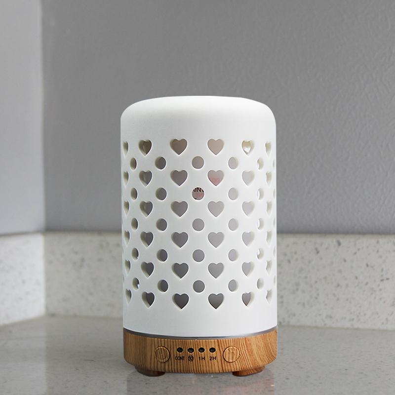 Aroma Diffuser Machine Timing Function Hollow Heart Ultrasonic Air Humidifier Mist Maker Home Decorations with LED Night Lights
