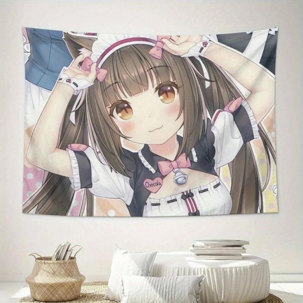 1Pc Nekopara Anime Decor Tapestry Chocola Cat Girl Themed Wall Hanging Decorative Wall Cloth Cute Cat Ear Maid Character Design