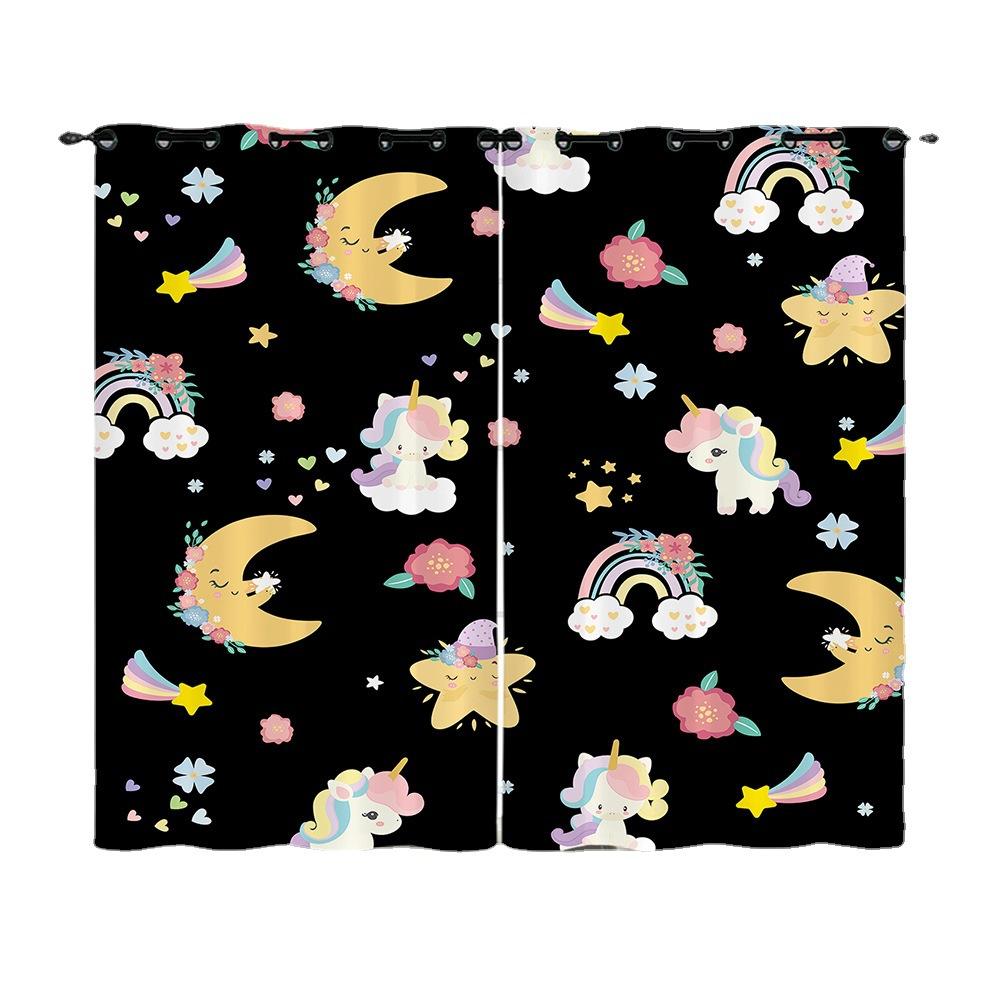 Curtain Unicorn Animal 3D Digital Printing Blackout Curtain Punching