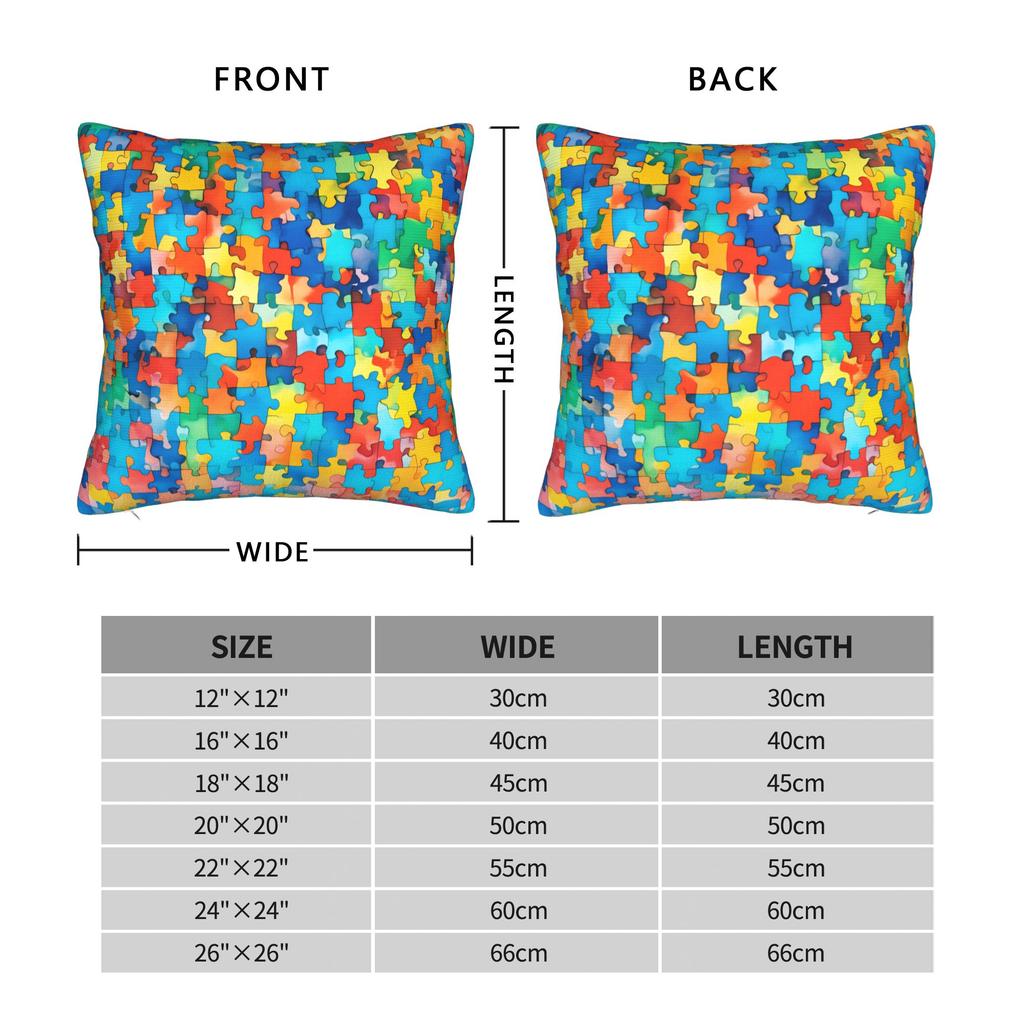 Watercolor Autism Puzzle Seamless Pattern Pillow Case Print Pillow Cover Funny Cushion Cover For Sofa Home Decor
