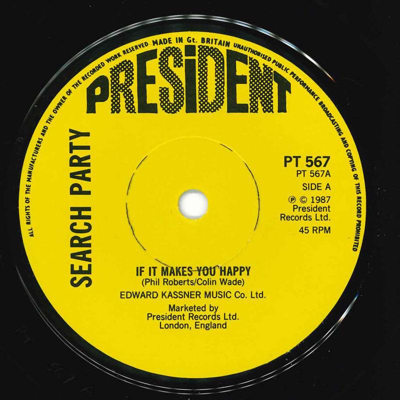 

7-дюймовая пластинка SEARCH PARTY - If It Makes You Happy PT567 President Recor 1987 UK Поп Б/У
