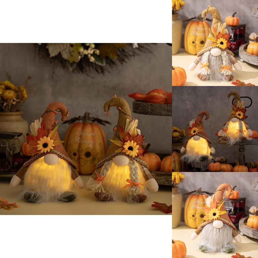 Playful Thanksgiving Decoration Featuring Light-up Gnome And Colorful Maple Leaves For Festivities