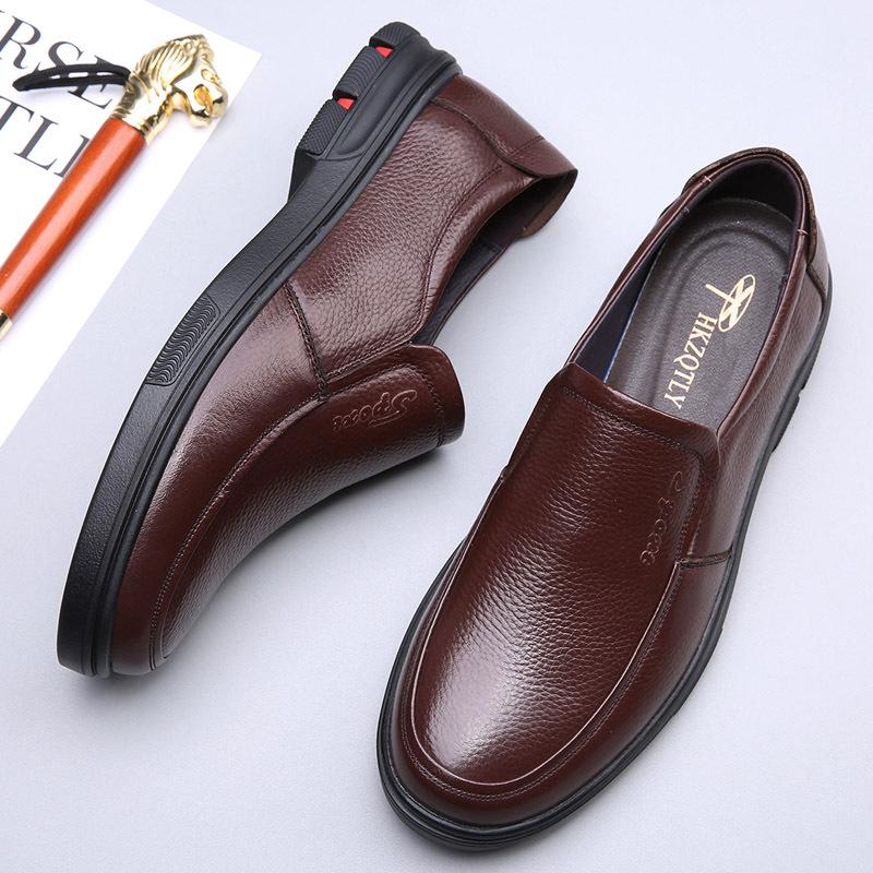 Foreign Trade Large Size 46 Size 47 Leather Sandals Men's Dad Shoes Cowhide Leather Soft Sole Summer Hollow Hole Shoes