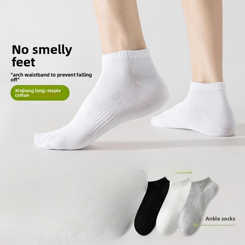 Men's Style Mid-calf Black, White and Gray Striped Slim-fit Sweat-absorbing, Breathable, Anti-odor, Business Casual Cotton Sports Socks In Solid Color