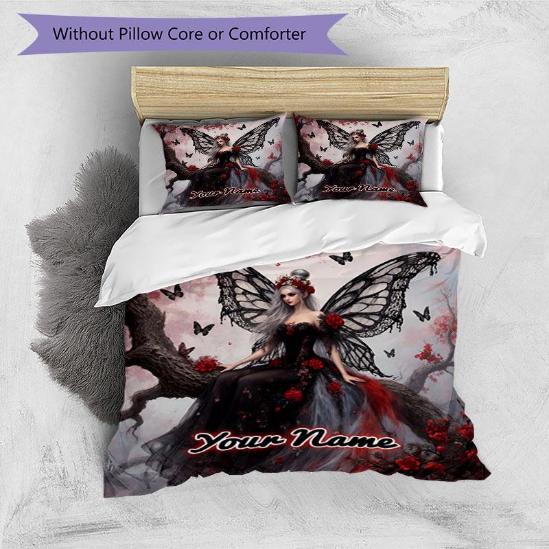 3PC Custom Name Fairy Dreams Black Bedding Set Printed Bedding Set Duvet Cover Closure Includes 1 Duvet Cover & 2 Pillowcases for All Seasons Bedroom
