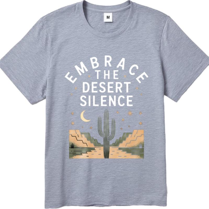 Adult Teenagers Crew Neck Tshirt Casual Embrace The Desert Silence Cactus Moon Stars Mountains Everyday Unisex Top Tees