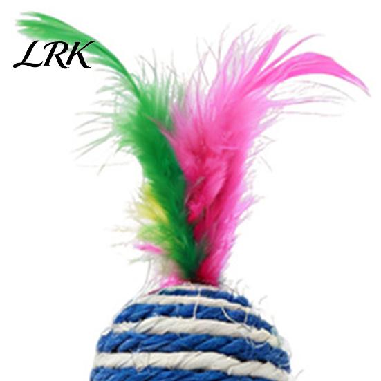 Claw Grinding Toy Cat Sisal Ball, with Feathers, Wear-Resistant Catnip Balls Sound Colorful Feather Toy, Boredom Relief Pet Play for Indoor