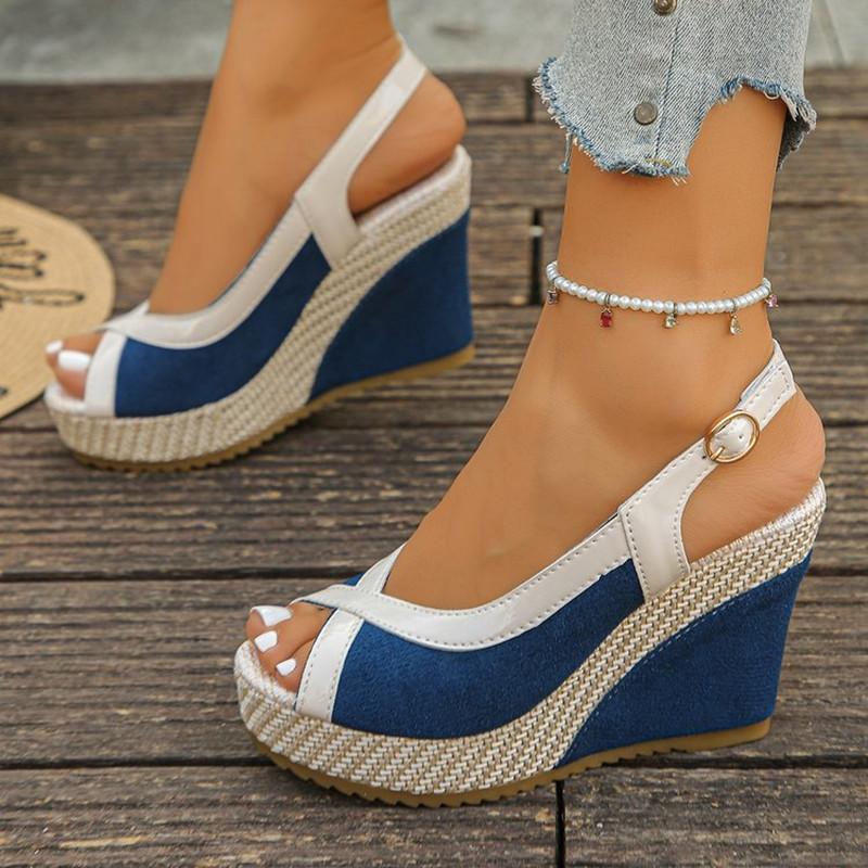 Shoes Women Ankle Buckle Wedges Sandals Summer Denim Sandal Comfortable Thick Sole Sandalias Mujer