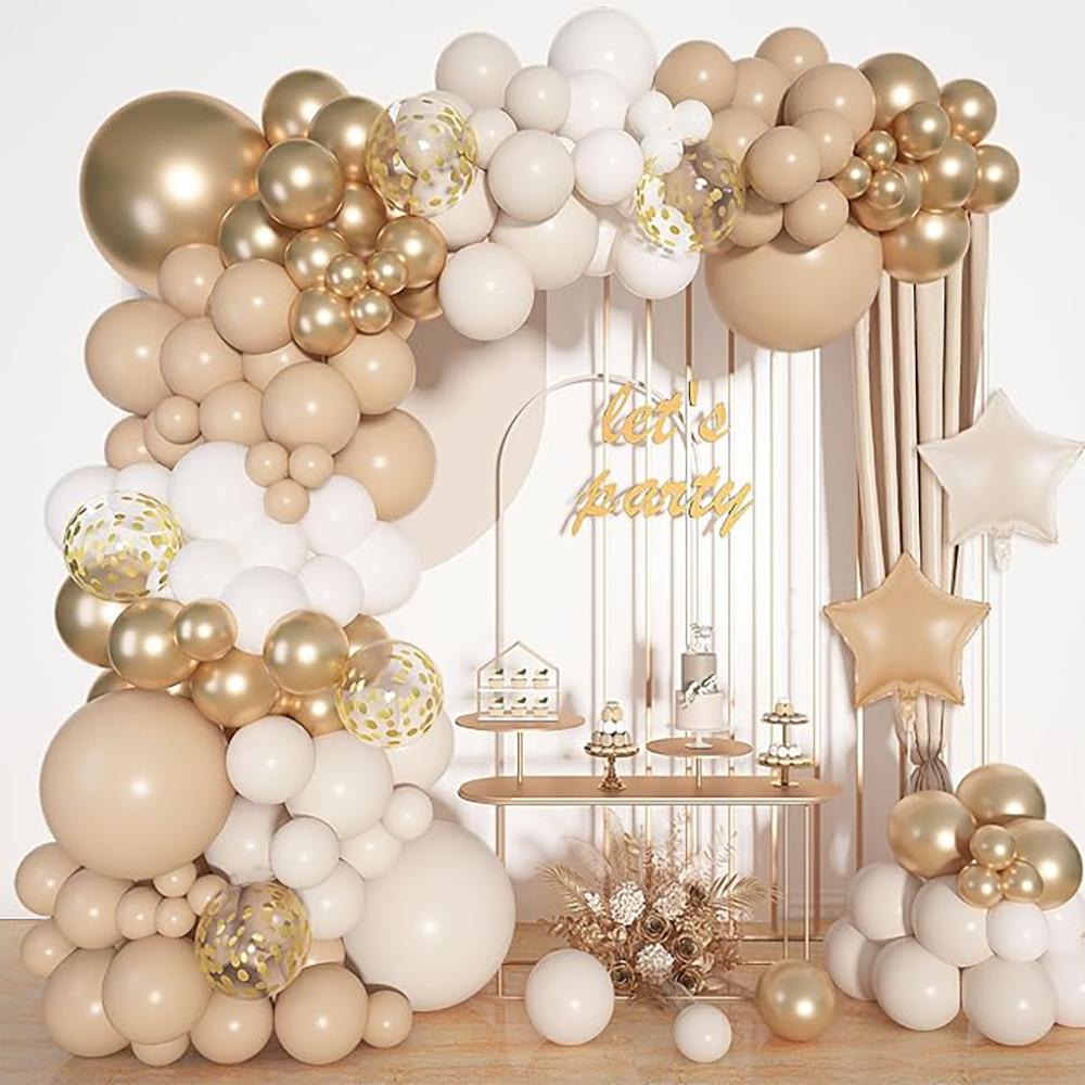 Retro Ballonbogen-Set Sandweiß Haut Gold Konfetti Latexballons Girlande Geschlechtsenthüllung Zuhause Geburtstagsfeier Dekoration Globos