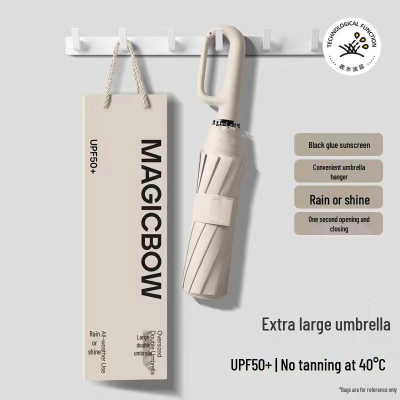 Black Vinyl UV Protection Automatic Three-Fold Rain Umbrella with Custom Logo