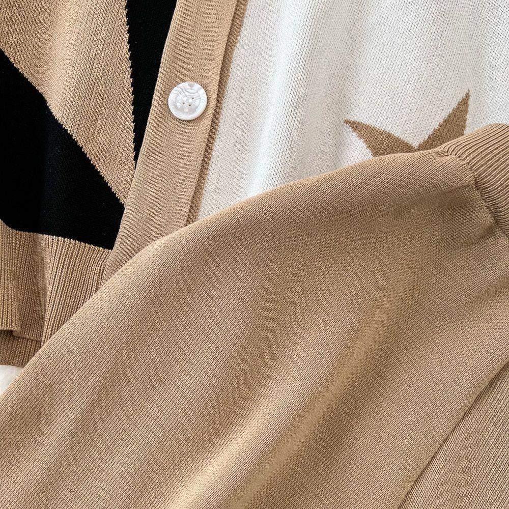 Fashion Suit for Women, Like Long-sleeved V-neck Single-breasted Knitted Jacquard Jacket, Two-piece Set of High-waisted and Thin Wide-leg Pants.