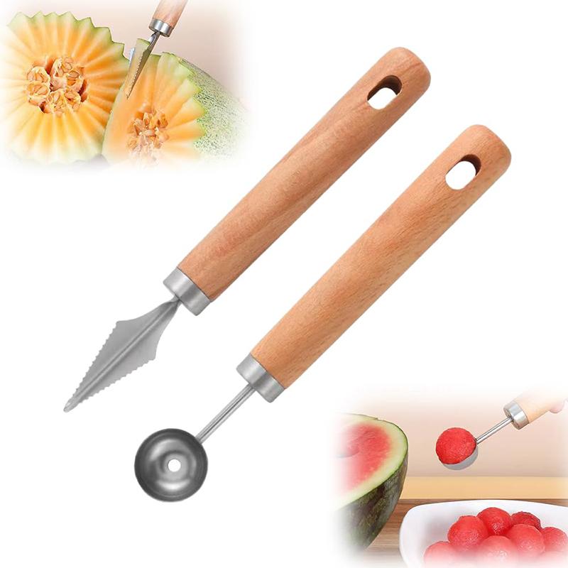 Stainless Steel Watermelon Cutter And Fruit Slicer Tool - 3-In-1 Melon Baller Fruit Carving Knife & Scooper For Home Kitchen