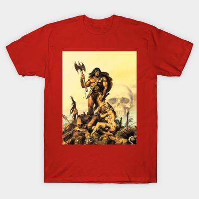 Taglia Asiatica Uomo T-shirt Nera Stampata Conan il Barbaro 5 Stampa Termoadesiva Senza Taglio Maglietta di Cotone