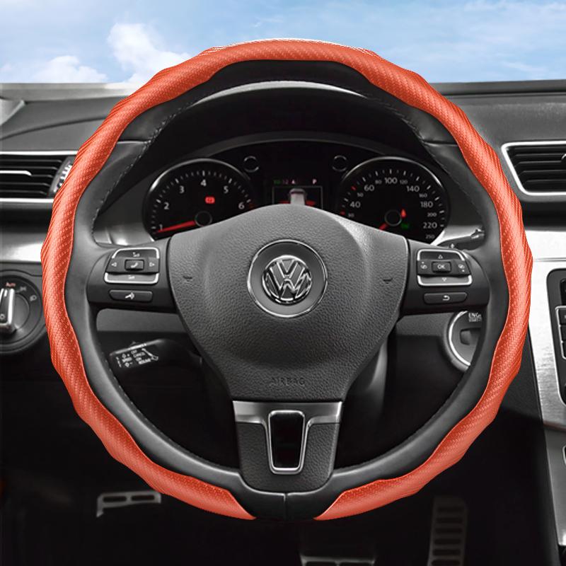 Suitable for Volkswagen Carbon Fiber Texture Steering Wheel Cover Snap-On Wave-Shaped Protective Shell Golf Passat Polo Jetta Tiguan T-Roc Atlas