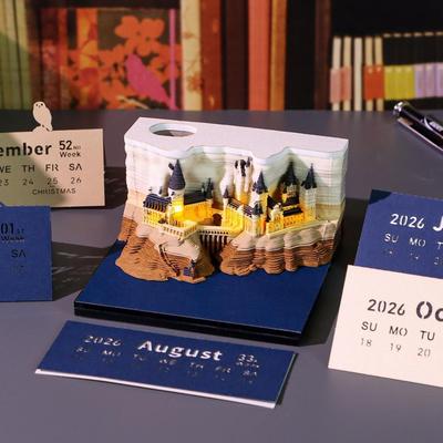 3D Zeitmesser Kalender 2026, 3D Notizblock Abreißbarer Schlosskalender, Papierskulptur Haftnotizen, Papier Schnitzkunst Weihnachtsgeschenk