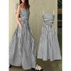 Summer New Striped Suspender Dress for Women, Elegant High Waisted Off Shoulder Maxi Dress, European American Style
