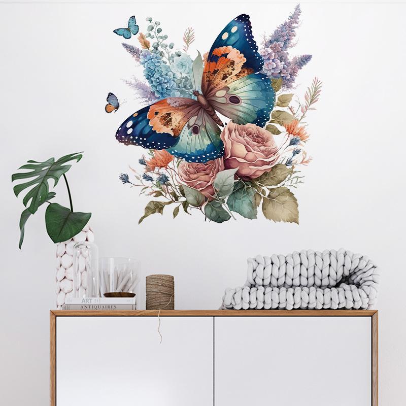 Pegatinas de Pared de Flores Mariposa Decoración de Puerta de Baño de Inodoro Mural Decoración del Hogar Papel Pintado Autoadhesivo