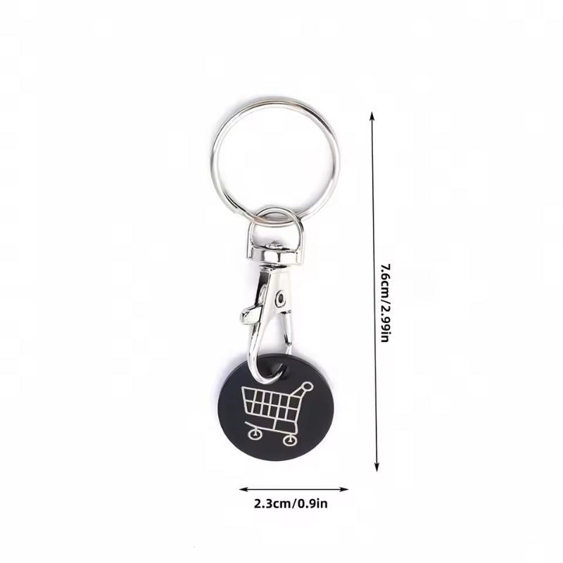 2/6Pcs Trolley Tokens Keychains Universal Small Metal Stainless Steel Portable Shopping Cart Tokens Key Ring Ornament Decoration