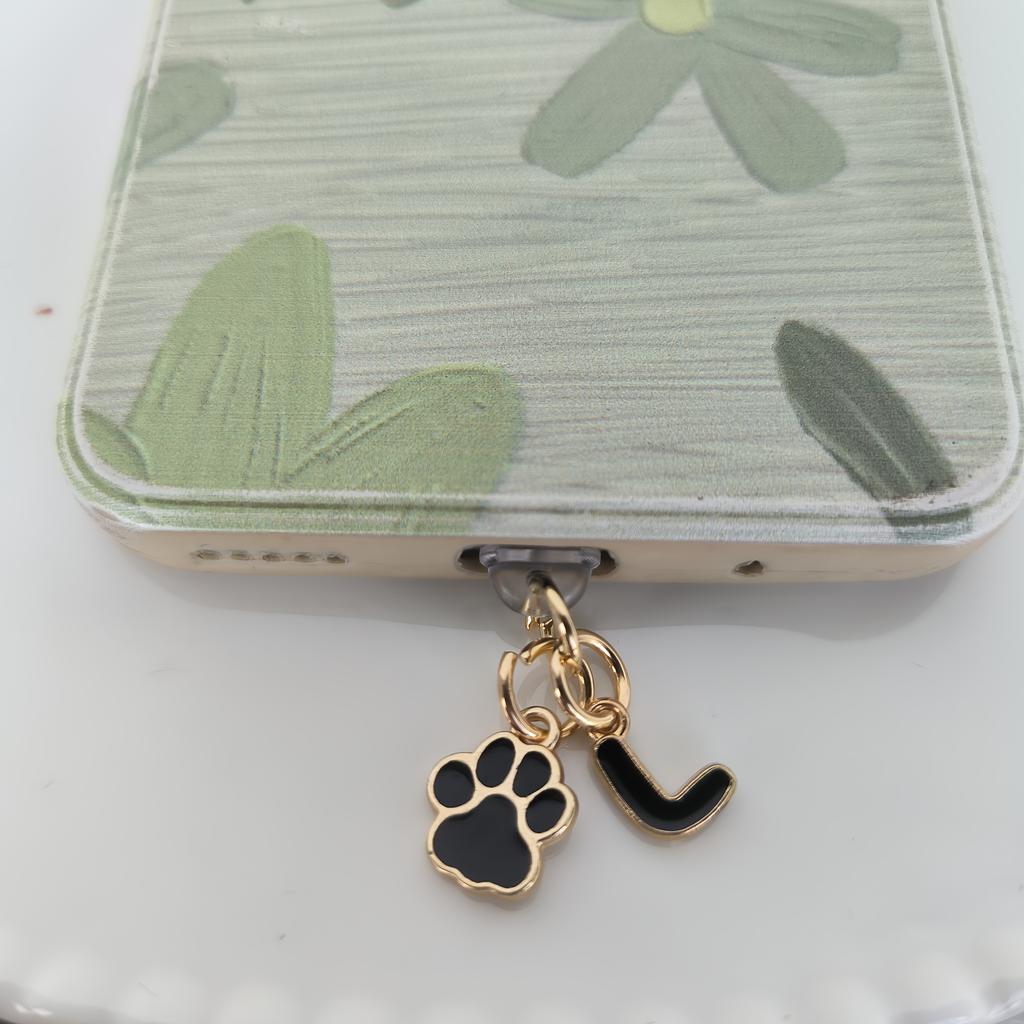 1 Black Cat Paw Animal-shaped Phone Dust Plug with Letters, Suitable for IPhone/Type-C Interface Dust Plugs, DIY Phone Decoration and Protection