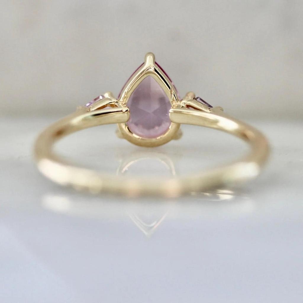 Vintage Pear Cut Pink Sapphire Ring, Yellow Gold Plated Promise Ring , 925 Sterling Silver Ring, Art Deco Bridal Wedding Jewelry