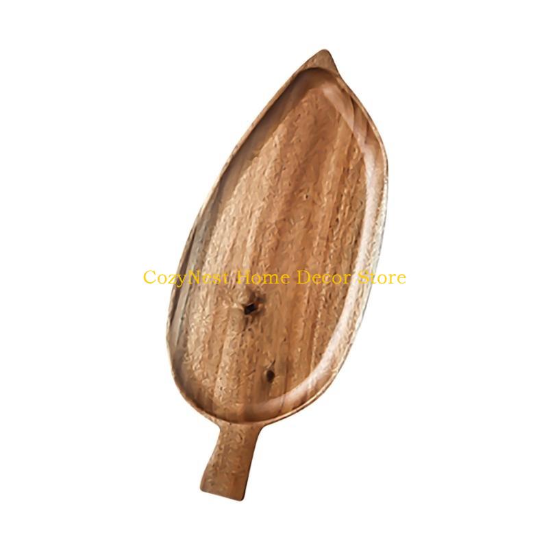 92MF Wood Leaf Shaped Large Tray for Afternoon Teas Sushi Serving Plate Dessert Presentation Platter Kitchen Tableware