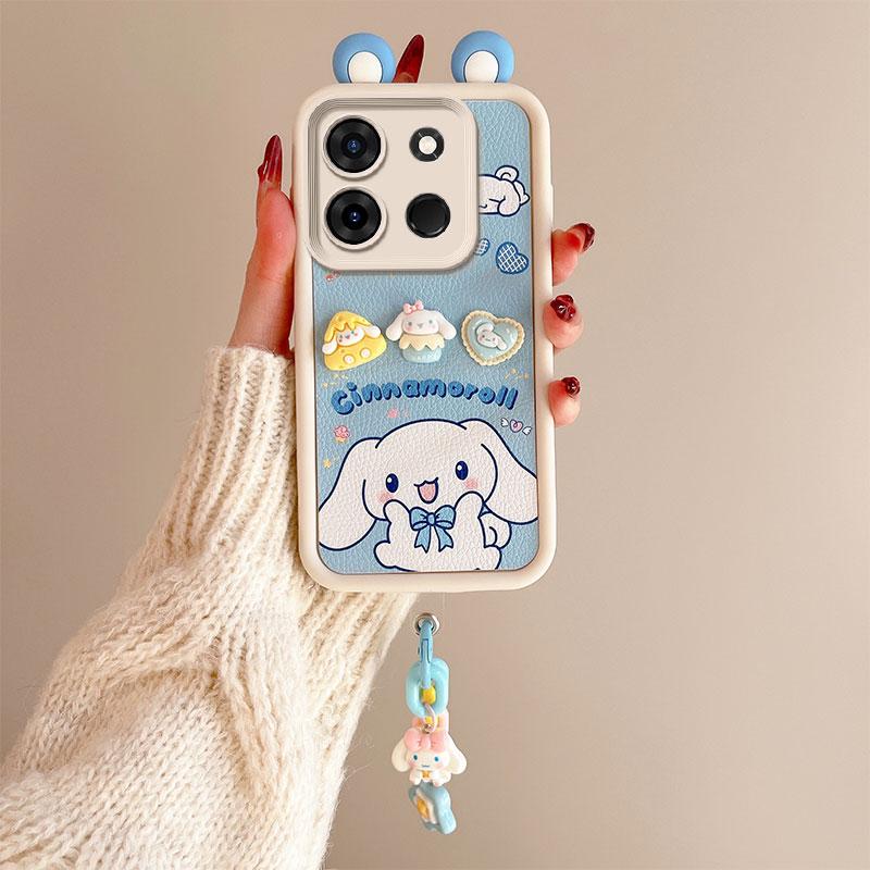 KEYSION Cute Ear 3D Cartoon Case for TECNO Spark Go 2023 Pop 7 Pro with Bracelet Silicone Shockproof Phone Cover for Infinix Smart 7