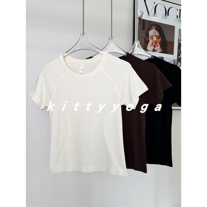 [Same Style with Big Brands] Athletic Clothing Women Summer Thin Yoga Clothes Quick-Drying Top Waist Hugging Fitness Running Short sleeve T-shirt