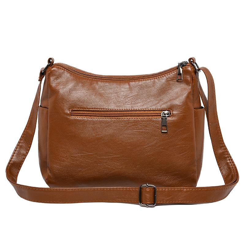 Dámská kabelka středního věku z měkké kůže, velkokapacitní vícevrstvá crossbody taška