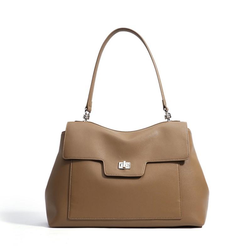 Simple Commuting Fashion Large Capacity Women's Bag Two-layer Cowhide Solid Color Shoulder Genuine Leather Armpit Crossbody