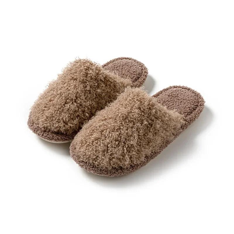 Fashion Women's Slippers 2024 New Autumn Winter Rolled Cotton Plush Flat Toe Comfort Warm Lightweight Home Flat Bottomed Cotton Slippers