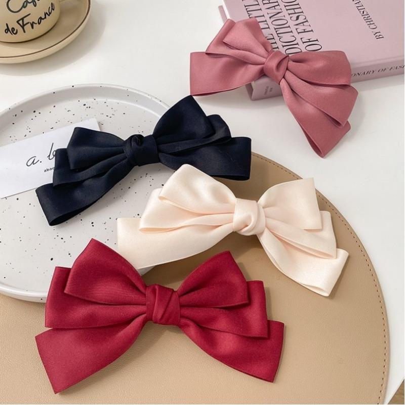 Satin solid color bow hair clip women Korean fashion duckbill clip hair clip hair accessories