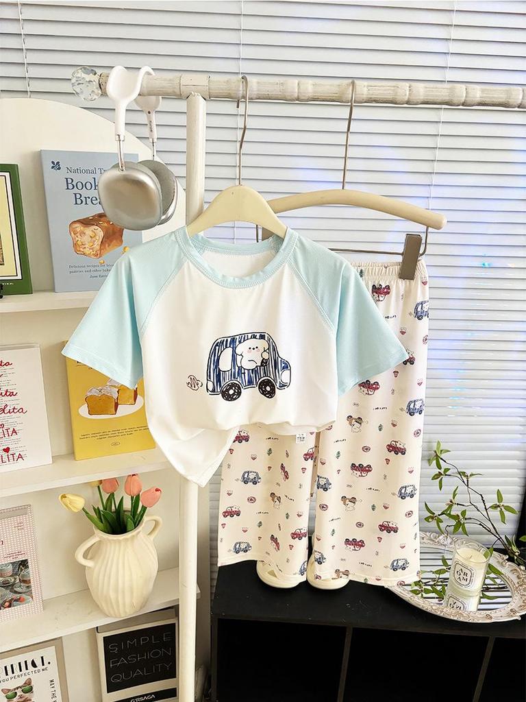 Summer Cartoon Short-Sleeve Pajama Set for Boys & Girls - Lightweight Home Wear for Children & Babies