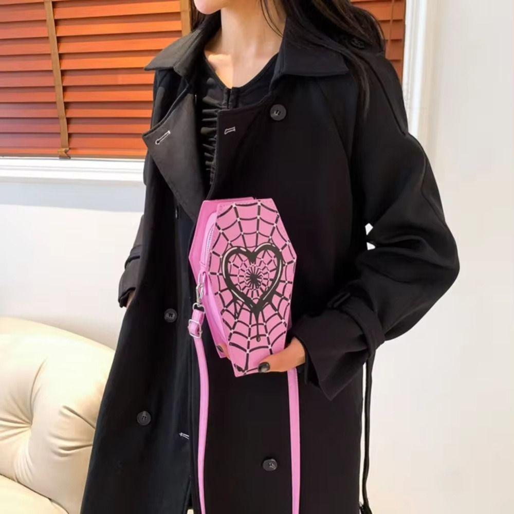 Women Fashion Shoulder Bag Large Capacity Coffin Shaped Casual Satchel Bag Adjustable Strap Spider Web Halloween Gift
