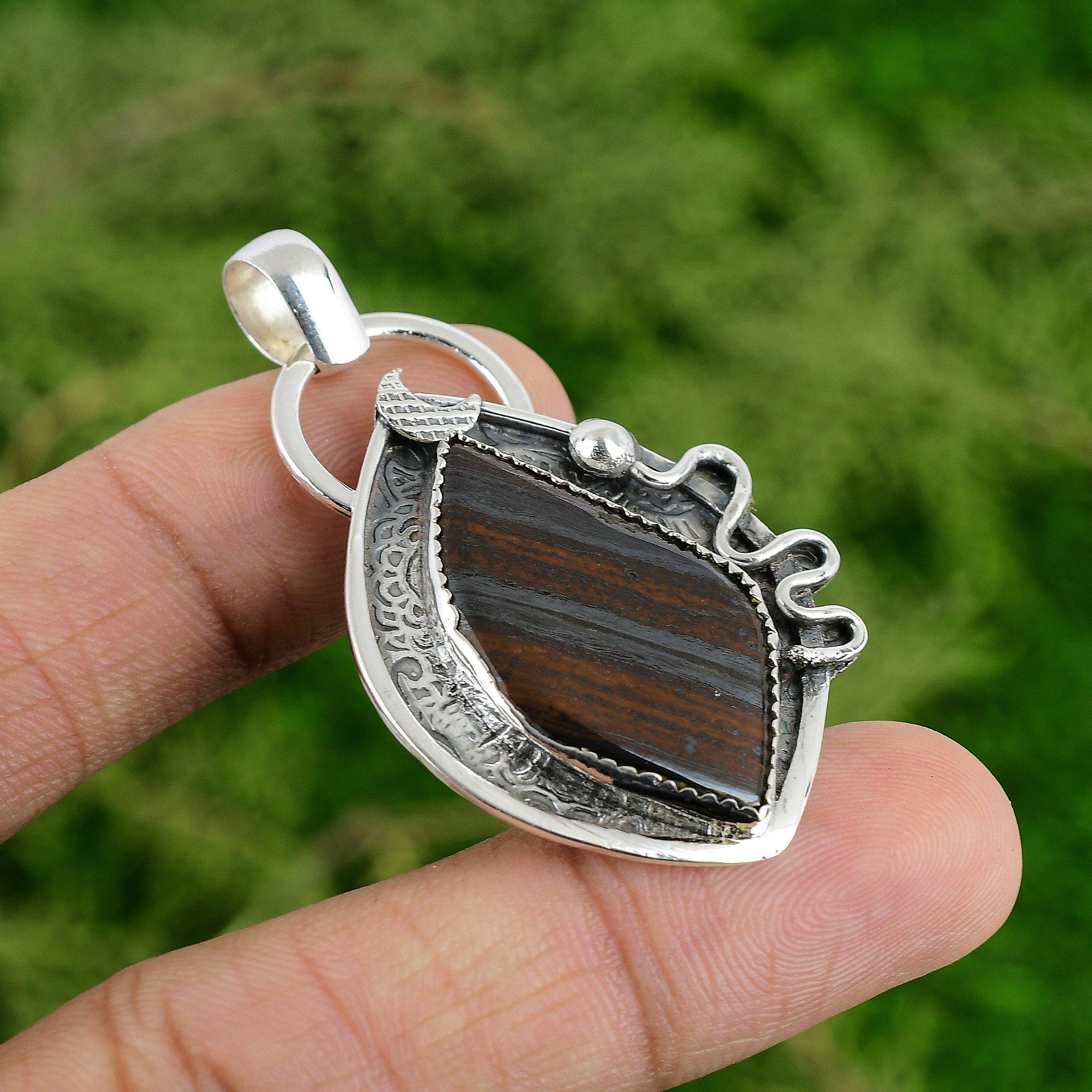 

Daughters Day Deal 925 Silver Natural Iron Tiger Eye Bezel Boho Pendant Jewelry