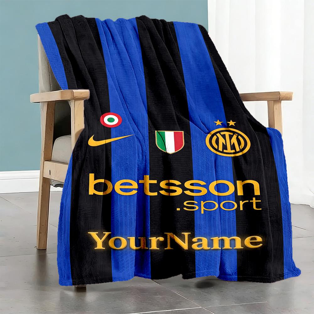 Inter Milan Personalized Name Blanket Throw Customizable Blanket Soft & Cozy Throw For Sofa Picnics Couch Bed for All Occasions