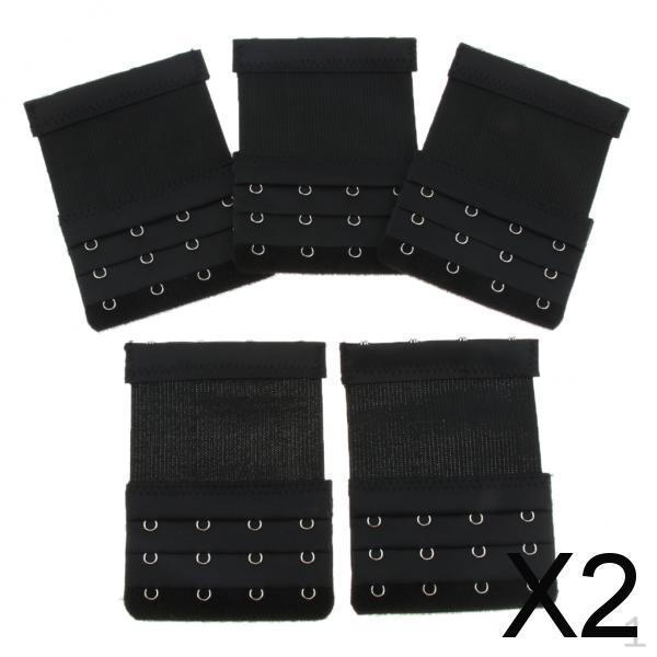2x5Pack Womens Bra Extender 4 Hook 3 Rows Extension Underwear Straps Black