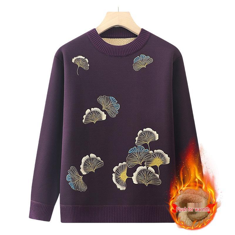 

Теплый велюровый вязаный пуловер для пожилых женщин - Мягкий зимний топ для мам и бабушек 3XL for 120-140 jin