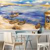 Oil Painting Moon Harbor Fishing Boat Tapestry Wall Decoration Cloth Tapestries Wall Hanging Beach Blanket Art Painting Tapestry
