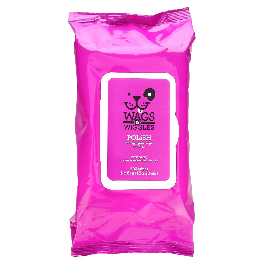 Wags & Wiggles Polish, Multipurpose Dog Wipes, Berry Berry, 100 Sheets