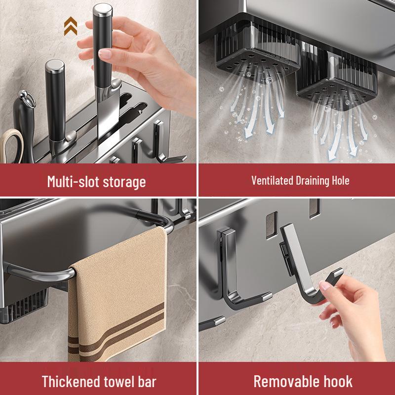 Suport de perete fără găuri pentru cuțite și ustensile cu suport pentru bețișoare