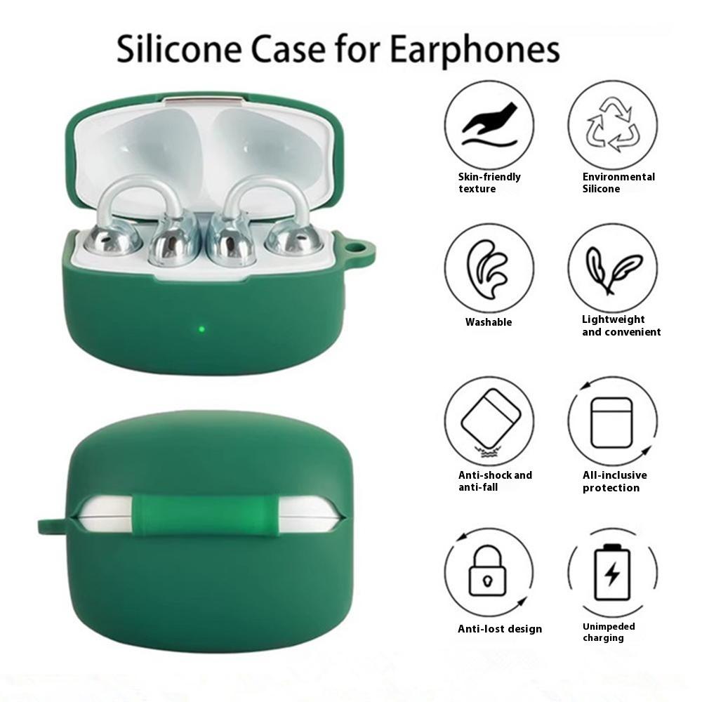 For Oppo Enco Clip Silicone Case Wireless Earphones Protective Cover with Anti-Lost Buckle