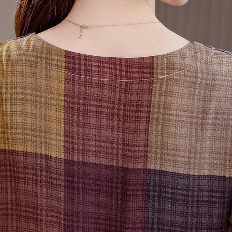 Langes Kleid mit Vintage-Print für Damen in Übergröße, lässiges kurzärmliges Sommerkleid mit Gürtel, Damenbekleidung mittleren Alters