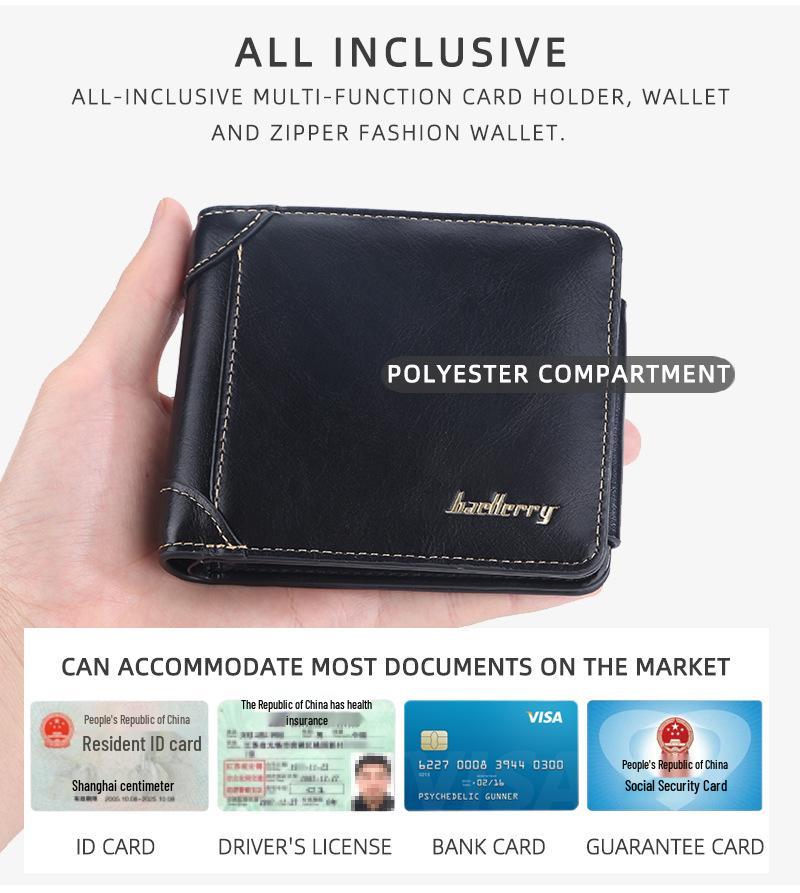 Baellerry Men's Retro Trifold Leather Wallet with Multi-Card Slots and Zipper