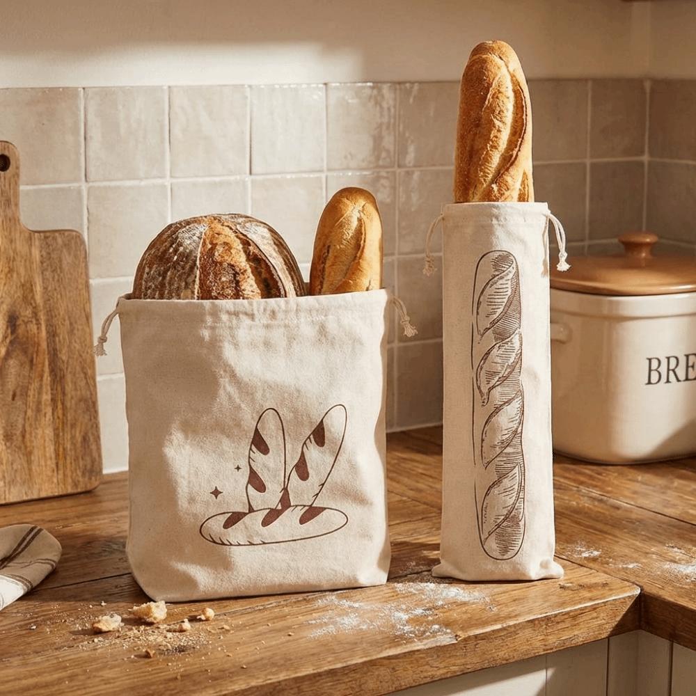 2PCS Large Linen Bread Bag Eco Friendly French Stick Storage Bag Food Container  Home Baking