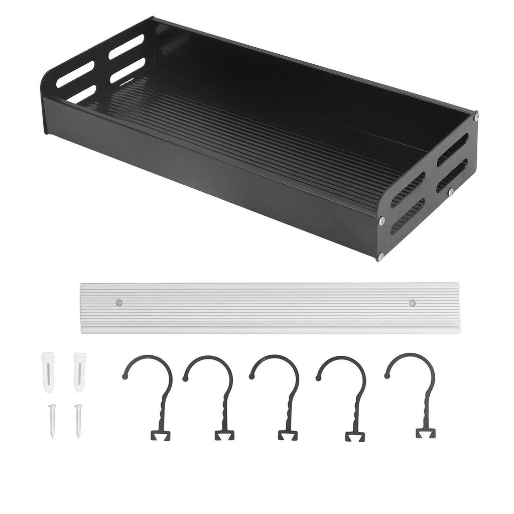 Wall Mounted Kitchen Shelf Space Aluminum Rustproof Structure Floating Wall Shelves with 5 Hooks