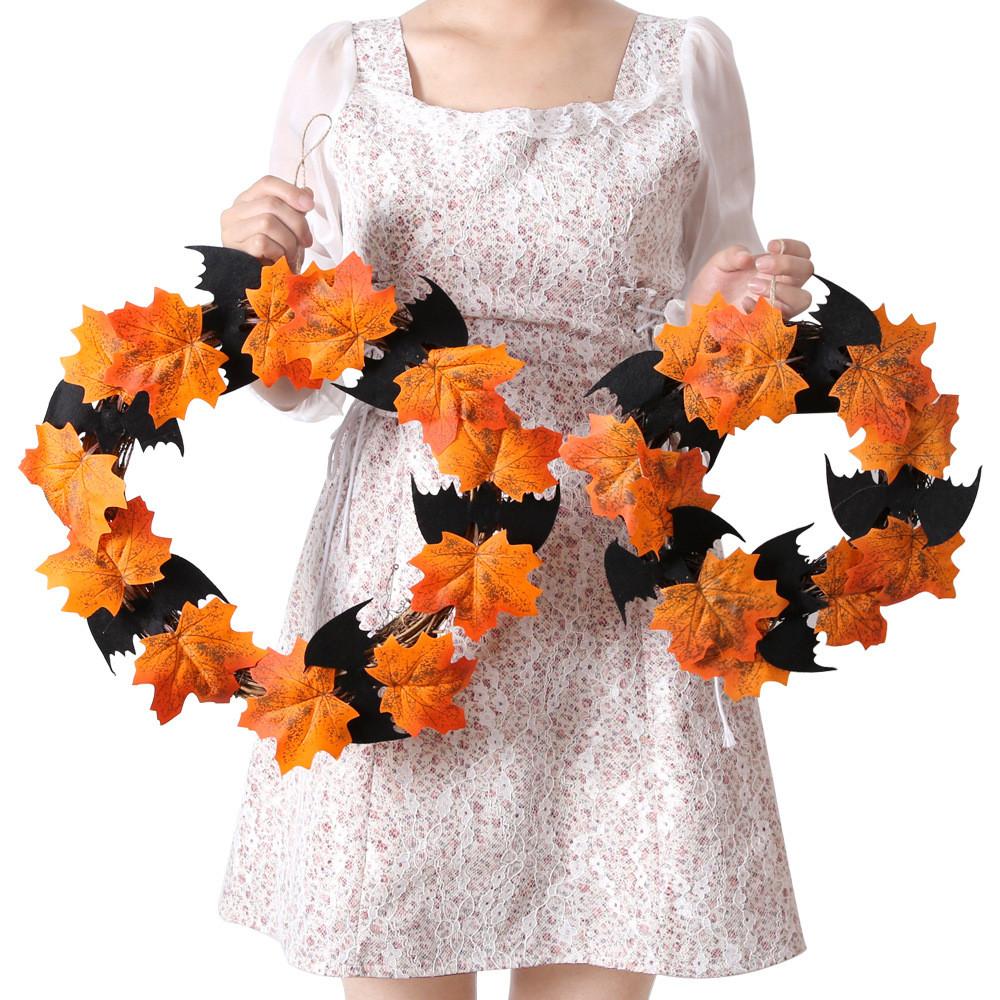 Faux Exquisite Maple Leaf Halloween Wreath With Decorative Bats Perfect For Holiday Decor Wall