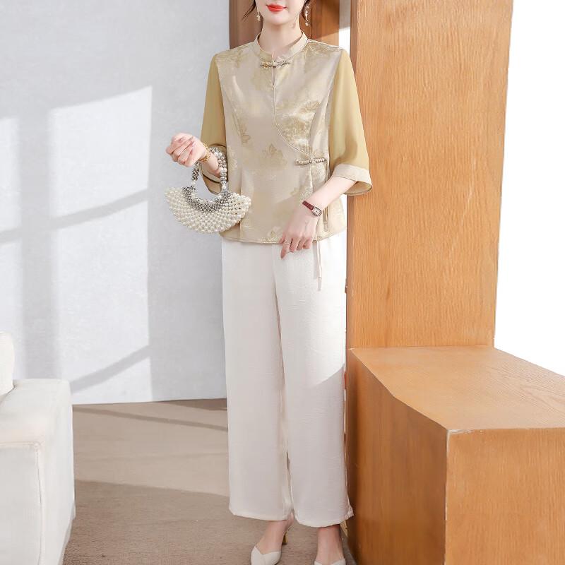 XUEXI New Chinese Style Short Sleeve Chiffon Set XL