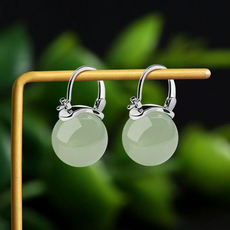 Silver Natural Light Green Resin Drop Earrings Hypoallergenic For Daily Wear Gifts