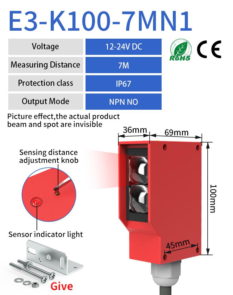 Square Photoelectric Sensor Optic Infrared Switch Diffuse Reflection IP67 Waterproof 24-220V AC DC Universal 7m Distance